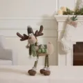 Standing Christmas reindeer plush doll with clover green hat and scarf gift ornament - Four-legged Reindeer (Round Hat) / Mallow Green