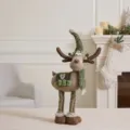 Standing Christmas reindeer plush doll with clover green hat and striped legs. - Large Telescopic Four-Legged Reindeer (Pointed Hat) / Mallow Green