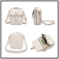 Vista detallada de un bolso bandolera unisex crema desde varios ángulos con interior - 10 Ranuras para Tarjetas (RFID) / Blanco (PG5120-1)