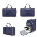 Bolso de viaje grande azul en cuero PU con compartimento para zapatos y varias vistas. - Cuero PU Azul