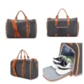 Vista detallada de bolsa de viaje grande con un compartimento separado para zapatos - Cuero PU Negro y Marrón