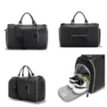 Vistas detalladas de la bolsa de viaje de cuero PU negro con compartimento para zapatos - Cuero PU Negro Puro