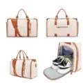 Gran bolsa de viaje multifuncional de cuero PU con compartimento lateral para los zapatos. - Cuero PU Blanco y Marrón