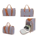 Collage detallado de una bolsa de lona a rayas con compartimento separado para zapatos - Lona Rayas Azules