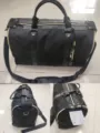 Bolsa de viaje grande negra con ribete de cuero PU y un compartimento para zapatos - Tejido de Sarga Negro