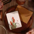 Exquisita tarjeta de felicitación vintage con espadañas pintadas y sobre de kraft - Enea (2026071702) / Con Sobre y Bolsa OPP