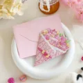 Romantic pink flower bouquet greeting card with envelope for Valentine's Day - Pink Striped Bouquet Style / Pink Envelope