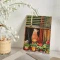 Tarjeta de felicitación con ilustración de gato y flores para deseos cálidos - Years of Joy