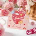 Cute pink cartoon heart greeting card with 'Be Happy' text, perfect for Valentine's Day gifts. - Cherry Heart (Cartoon Graffiti) / 10 Sheets Set / Pink