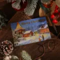 Tarjeta de felicitación de Navidad con pan de oro 'Merry Christmas' y escena invernal - Winter Snow Scene (2)