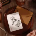 Elegante tarjeta de felicitación vintage con acuarela de bambú y sobre de papel kraft - Bambú de Tinta (2026071702) / Con Sobre y Bolsa OPP