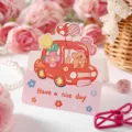 Cute cartoon birthday greeting card with red car and Have a nice day message - Dog in Car (Cartoon Graffiti) / 10 Sheets Set / Pink