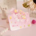 Cute pink 3D greeting card featuring a cartoon candy bag design for children birthday - Style 5 Cartoon Candy Card