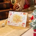 Mini cartoon Christmas greeting card with gold Merry Christmas text and cute illustrations - Golden Yellow Artistic Font And Elk Style (2025111702-4)
