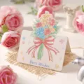 Biglietto d'auguri pop-up con bouquet floreale e scritta Best Wishes nei toni rosa - Nuovo Stile Bouquet 6 / Set di 10 fogli