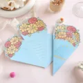 Romantic blue bouquet-shaped greeting card with colorful flower patterns and Best Wishes text - Light Blue Flower Style (2026073002)