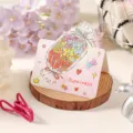 Cartoon flower bouquet greeting card with Happiness text on a wooden base - Happiness (20260417-5)