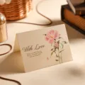 Vintage kraft paper greeting card featuring a pink floral design and With Love message - Peony - With Love