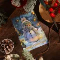 Tarjeta de Navidad festiva con muñeco de nieve dorado y mensaje MERRY CHRISTMAS. - Snowman Night Sky (7)
