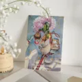 Tarjeta de felicitación artística con ilustración en acuarela de flores y bicicleta - Flowers and Moon
