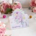 Biglietto d'auguri con bouquet di fiori fatto a mano e scritta Happiness per regali - Bouquet Grazioso (Felicità)