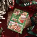 Detailed view of a green Christmas card with cartoon illustrations and Merry Christmas text. - Bright Green Reindeer Style (3)