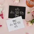 Tarjetas de felicitación minimalistas en blanco y negro con lindos perros y texto - Tarjeta Felicitación Perro Dorada (Estilo 1) / Pieza Única (Con Sobre)