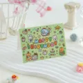 Cute green Happy Birthday greeting card with cartoon animal illustrations and art text - Light Green (Elephant/Rabbit/Bear)