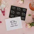 Set de lindas tarjetas de felicitación con perro animado y texto Happy day en dorado - Tarjeta Felicitación Perro Dorada (Estilo 2) / Pieza Única (Con Sobre)