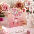 Romantic pink floral bouquet folding greeting card with Keep Smile design detail - Cute Sun Flower (2025111703)