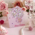 Elegant pink folding greeting card with a lily bouquet and Best Wishes text print - Romantic Purple Lily (2025111703)