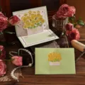 Elegante 3D Pop-up-Grußkarte mit gelben Rosen, Umschlag und goldener Dankesbotschaft - Gelbe Rose Stil (1)