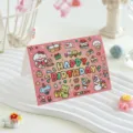 Cute pink birthday greeting card with colorful cartoon illustrations and characters - Pink (Dog/Rabbit/Koala)