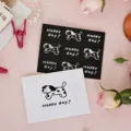 Tarjetas de felicitación vintage con ilustración de perro y letras doradas Happy Day - Tarjeta Felicitación Perro Dorada (Estilo 4) / Pieza Única (Con Sobre)