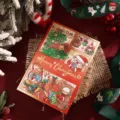 Festive Christmas greeting card featuring gold foil lettering and cute holiday illustrations - Deep Red Bronzing Bear Style (4)