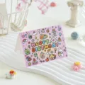 Pastel pink birthday greeting card with cute cartoon illustrations and Happy Birthday text - Pink Purple (Rabbit/Bear)