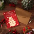 Tarjeta de felicitación navideña roja vintage con muñeco de nieve y sobre kraft a juego - Muñeco de Nieve (Rojo) / Paquete Individual (Incluye Sobre y Pegatina)