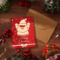Vintage rote Weihnachtskarte mit goldgeprägtem Weihnachtsmann und Kraftumschlag - Weihnachtsmann (Rot) / Einzelpackung (Inklusive Umschlag und Aufkleber)