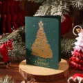 Carte de vœux Noël vintage vert et or sur socle en bois - Style Sapin de Noël / Vert