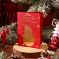 Carte de Noël rouge avec bonhomme de neige en feuille d'or pour cadeaux et messages - Style Bonhomme de Neige / Rouge