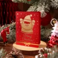 Carte de Noël rouge vintage avec motif Père Noël en dorure pour cadeaux de vacances - Style Père Noël / Rouge