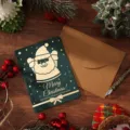 Vintage grüne Weihnachtskarte mit Goldfolien-Weihnachtsmann und Kraftpapier-Umschlag - Weihnachtsmann (Grün) / Einzelpackung (Inklusive Umschlag und Aufkleber)