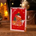 Tarjeta de felicitación navideña con lindo oso de dibujos animados y fondo rojo - Estilo Oso Conejo (1) / Juego de 10 hojas