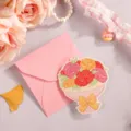 Kreative 3D-Bouquet-Grußkarte mit bunten Blumen und einem passenden rosa Umschlag dazu - Nelkenstrauß / Mit Umschlag