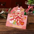 Adorable pink cartoon Christmas greeting card with reindeer and snowman design - Christmas Deer