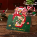 Retro Christmas gift card with Santa and snowman illustration on green background - Santa Claus