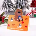 Vintage Christmas greeting card with cute bear and snowman illustrations for gifts - Teddy Bear