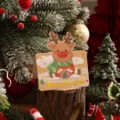 Tarjeta de felicitación navideña con papel dorado y lindo diseño de reno para regalos - Ciervo