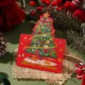 Festive gold foil Christmas tree greeting card featuring a stylish Merry Christmas message - Christmas Tree Style 1 / Red