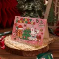 Süße rosa gefaltete Weihnachts-Geschenkkarte mit Lebkuchenmann und Hasen-Illustration - Lebkuchenhase Stil (2)